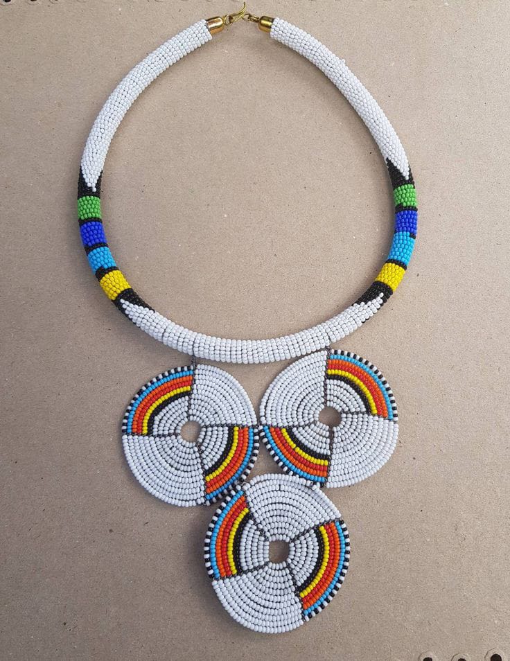 White pendant necklace; White Zulu necklace