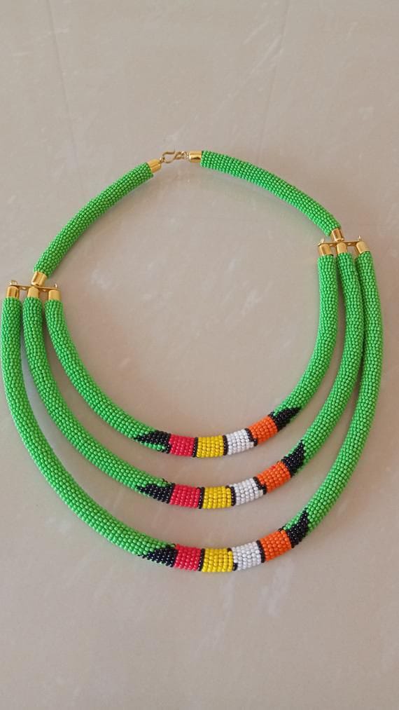 Three in one beaded necklace; African Maasai necklace