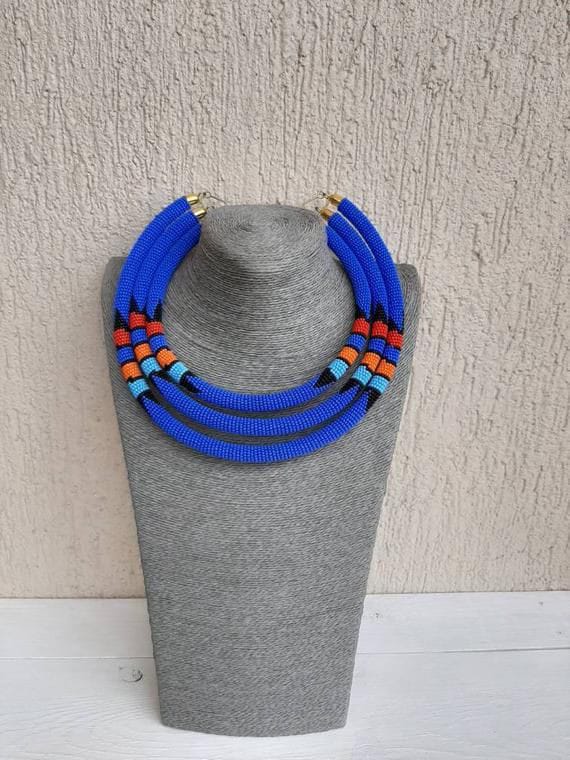 Three in one Beaded necklace; African Maasai necklace