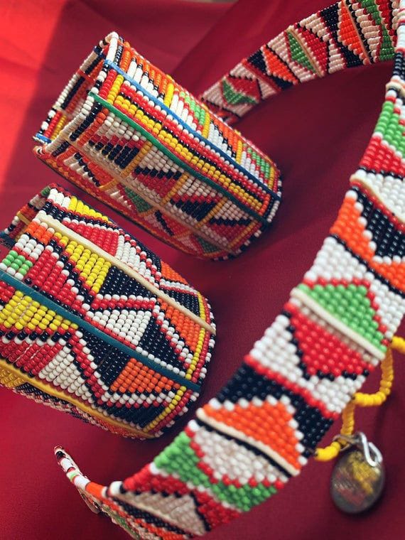 2 Beaded Maasai bracelets with matching necklace