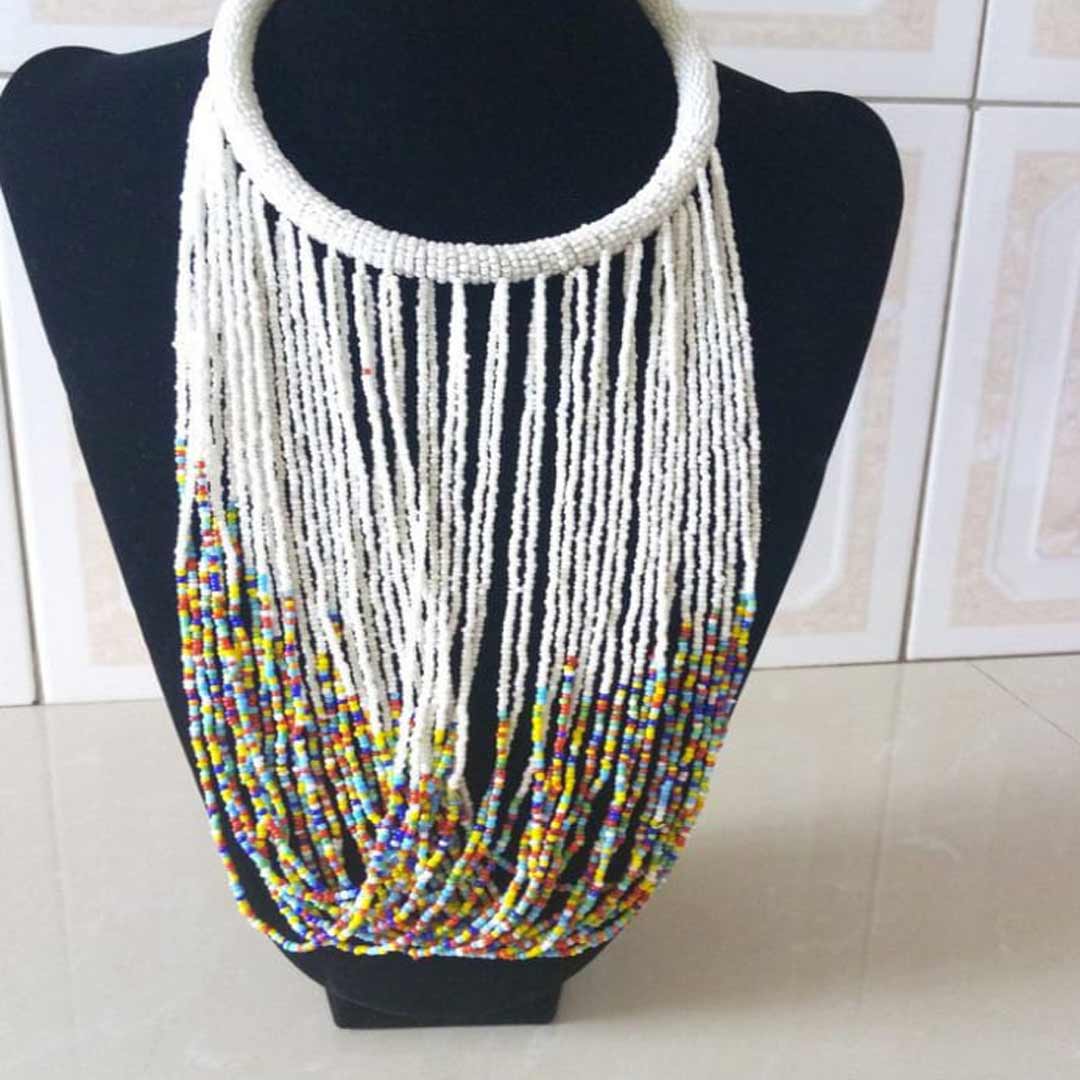 Multicolor beaded necklace; mid-long necklace