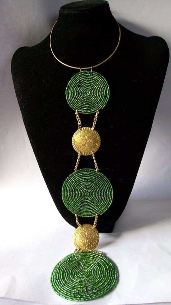 Beaded pendant necklace; 3 in one pendants; Green necklace