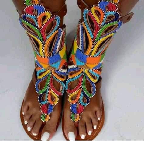 Gladiator sandals with beaded decorations