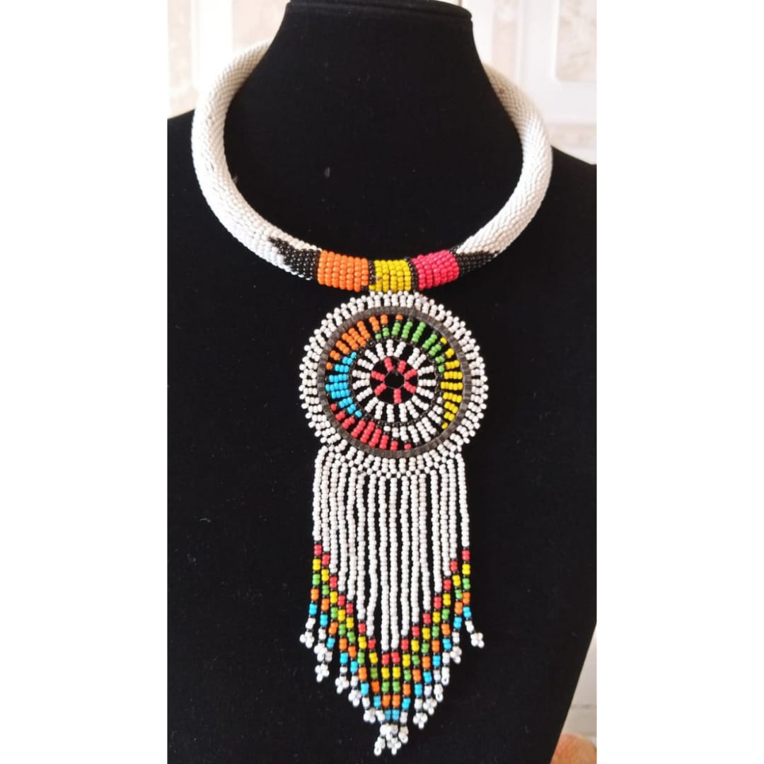Beaded pendant necklace; African necklace; Maasai necklace