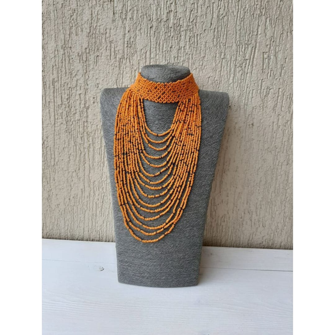 Orange choker beaded necklace; Savannah Maasai