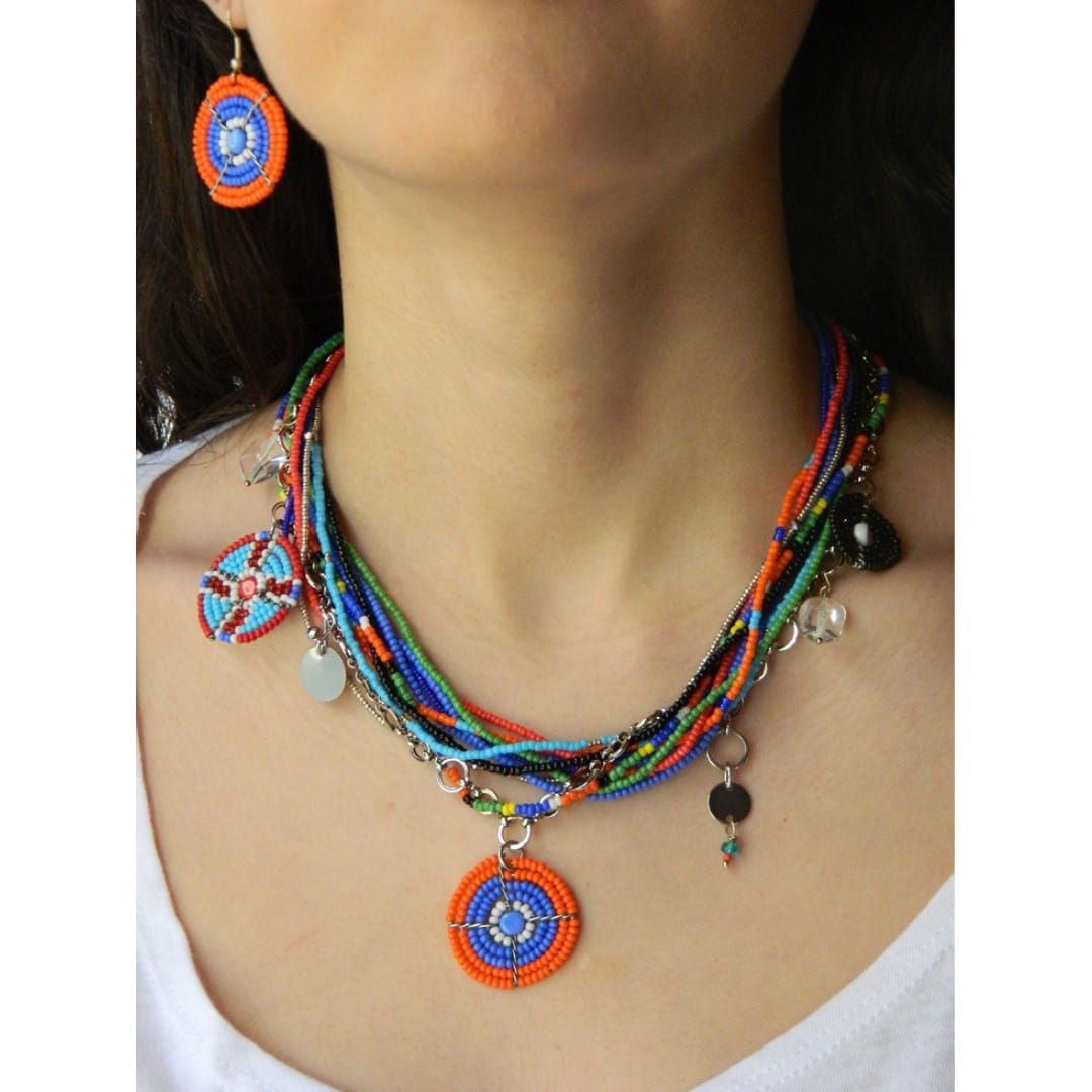 Multiple layer necklace with matching earrings