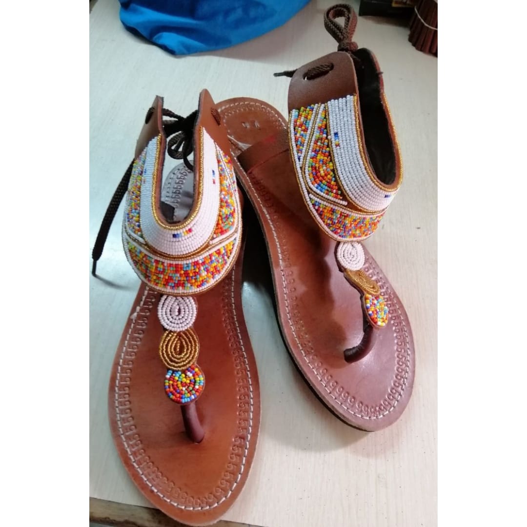 Leather sandals with beaded decorations; Beaded sandals; African sandals (Copy)