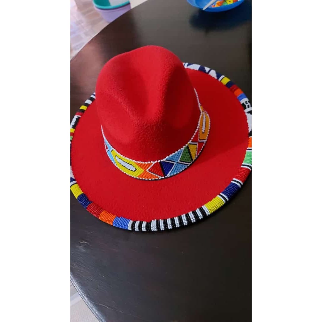 Red beaded fedora hat