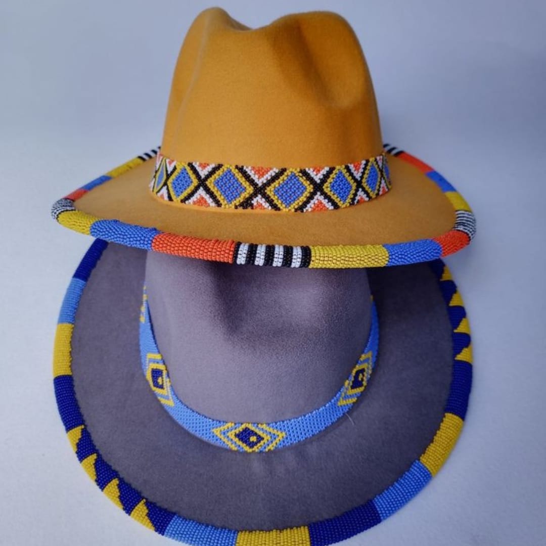 2 Fedora hats with beaded decoration
